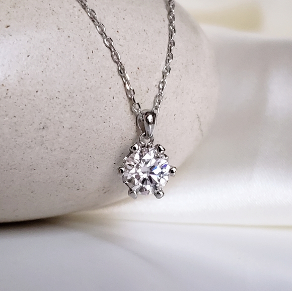 Sterling Silver Round Diamond Moissanite in Heart Shape 6 Prong Basket Setting - Picture 4 of 11